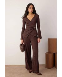 WOVCOR - Knit Wrap Top & Wide Leg Trousers Co-Ord Set W/ Buckle Detail - Lyst