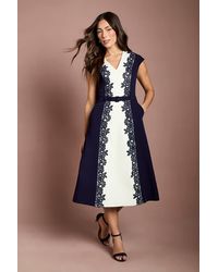 Coast - Lace Trim Colour Block Belted Midi Dress - Lyst