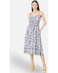 Yumi' - Floral Border Print Viscose Midi Sun Dress - Lyst