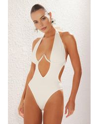 WOVCOR - Plunge Halterneck Cut Out Detail Swimsuit - Lyst