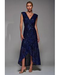 Jolie Moi - Sequin Asymmetric Ruffle Hem Maxi Dress - Lyst