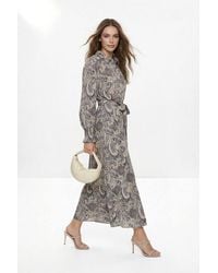 WOVCOR - Patterned Belted Long Sleeve Maxi Shirt Dress W/ Tiered Hem Detail - Lyst