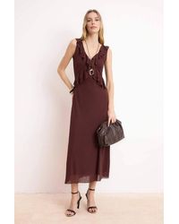 WOVCOR - V Neck Ruffle Detail Sleeveless A-Line Midi Knit Dress - Lyst