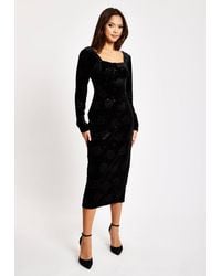 Liquorish - Corset Detail Midi Velvet Dress - Lyst