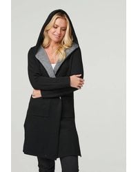 Izabel London - Open Front Hooded Longline Cardigan - Lyst