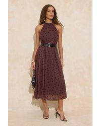 WOVCOR - Polka Dot Halterneck Pleated Midi Dress - Lyst