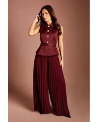 Coast - Collared Peplum Pleated Georgette Trouser Jumpsuit - Lyst