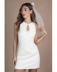 Coast - Sequin Tweed Mini Wedding Dress With Pearl Trim & Bow Detail - Lyst