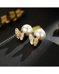 Peach Accessories - Crystals Butterfly Pearl Drop Earrings - Lyst