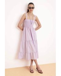 WOVCOR - Ruched Square Neck Thick Strap A-Line Maxi Dress - Lyst