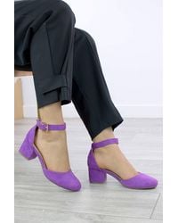 AJVANI - Mid Block Heel Buckle Ankle Strap 2 Part Heels - Lyst