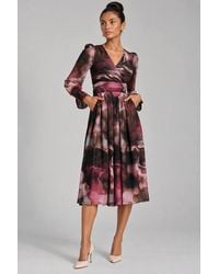 Jolie Moi - Long Sleeve Printed Mesh Midi Dress - Lyst