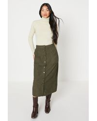 Oasis - Petite Cord Button Front Midi Skirt - Lyst