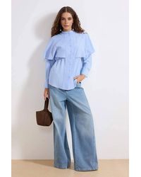 WOVCOR - Cape Overlay Button Front Long Sleeve Cotton Poplin Shirt - Lyst
