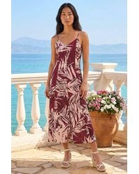 Roman - Petite Leaf Print Button Midi Dress - Lyst