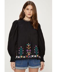 Oasis - Cotton Poplin Embroidered Blouse - Lyst