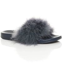 AJVANI - Flat Heel Feather Flip Flop Sandals Sliders - Lyst