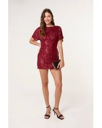 Blue Vanilla - Short Sleeve Slip On Round Neck Mini Dress - Lyst