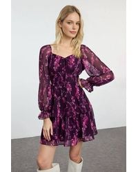 WOVCOR - Tiered Mini Dress W/ Sheer Long Sleeves - Lyst