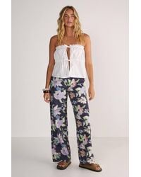 Nasty Gal - Floral Print Denim Wide Leg Jean - Lyst
