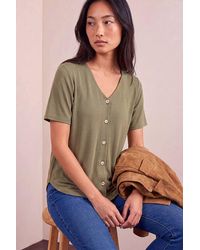 Roman - Petite V-Neck Buttoned Blouse - Lyst