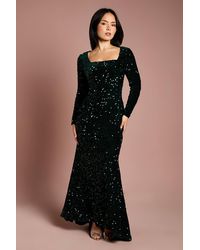 Coast - Petite Square Neck Velvet Sequin Long Sleeve Maxi Dress - Lyst