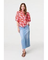 Izabel London - Leaf Print 1/2 Puff Sleeve Blouse - Lyst
