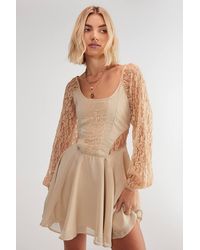 Nasty Gal - Lace Insert Skater Mini Dress - Lyst