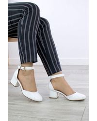 AJVANI - Mid Block Heel Ankle Strap 2 Part Heels - Lyst