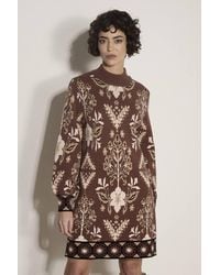 Apricot - Folk Floral Mini Jumper Dress - Lyst