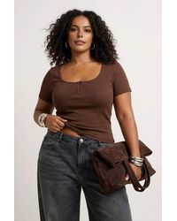 WOVCOR - Ribbed Button Detail Short Sleeve Fitted Top - Lyst