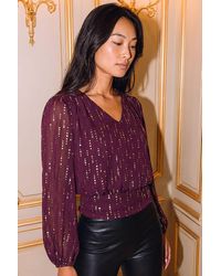 Roman - Petite Printed Foil V-Neck Top - Lyst