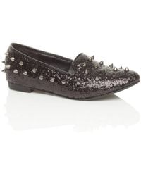 AJVANI - Flat Heel Studded Spike Diamante Loafers - Lyst