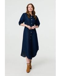 Izabel London - Denim 1/2 Puff Sleeve Ruched Maxi Shirt Dress - Lyst