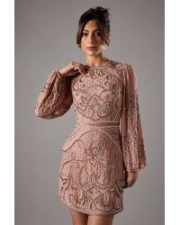 Coast - Muse Chiffon Embellished Mini Dress With Blouson Sleeves - Lyst