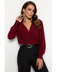 WOVCOR - Long Sleeve Wrap Front Draped Bodysuit - Lyst