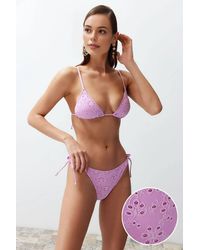 WOVCOR - Textured Triangle Bikini Set W/ Tie Side Detail - Lyst