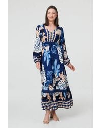 Izabel London - Printed Long Sleeve A-Line Maxi Dress - Lyst