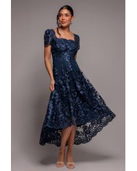 Goddiva - Scalloped Neck Embroidered Lace High Low Midi Dress - Lyst