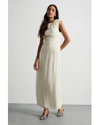 Warehouse - Ruched Waist Sleeveless Shoulder Pad Detail Maxi Dress - Lyst