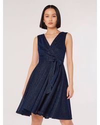 Apricot - Metallic Pleat Skater Mini Dress - Lyst