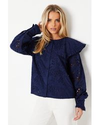 Oasis - Petite Broderie Collar Button Through Top - Lyst