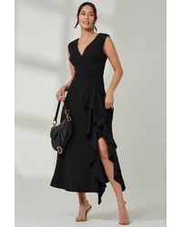Jolie Moi - Wrap Front Frill Detail Maxi Dress - Lyst