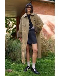 Warehouse - Patch Pocket Faux Fur Cuff Maxi Coat - Lyst