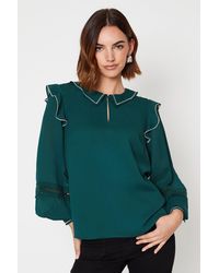 Oasis - Contrast Stitch Detail Lace Insert Collared Blouse - Lyst