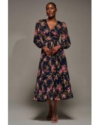 Jolie Moi - Long Sleeve Printed Lace Maxi Dress - Lyst