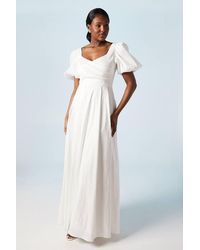 Coast - Puff Sleeve Wrap Bodice Fit And Flare Wedding Dress - Lyst