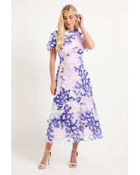 Wallis - Petite Floral Burn Out Ruffle Midi Dress - Lyst