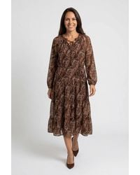 Izabel London - Abstract Long Sleeve Tiered Midi Dress - Lyst