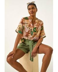 Roman - Abstract Print V-Neck Button Top - Lyst